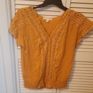 Charming Charlie Mustard Lace Detail Blouse